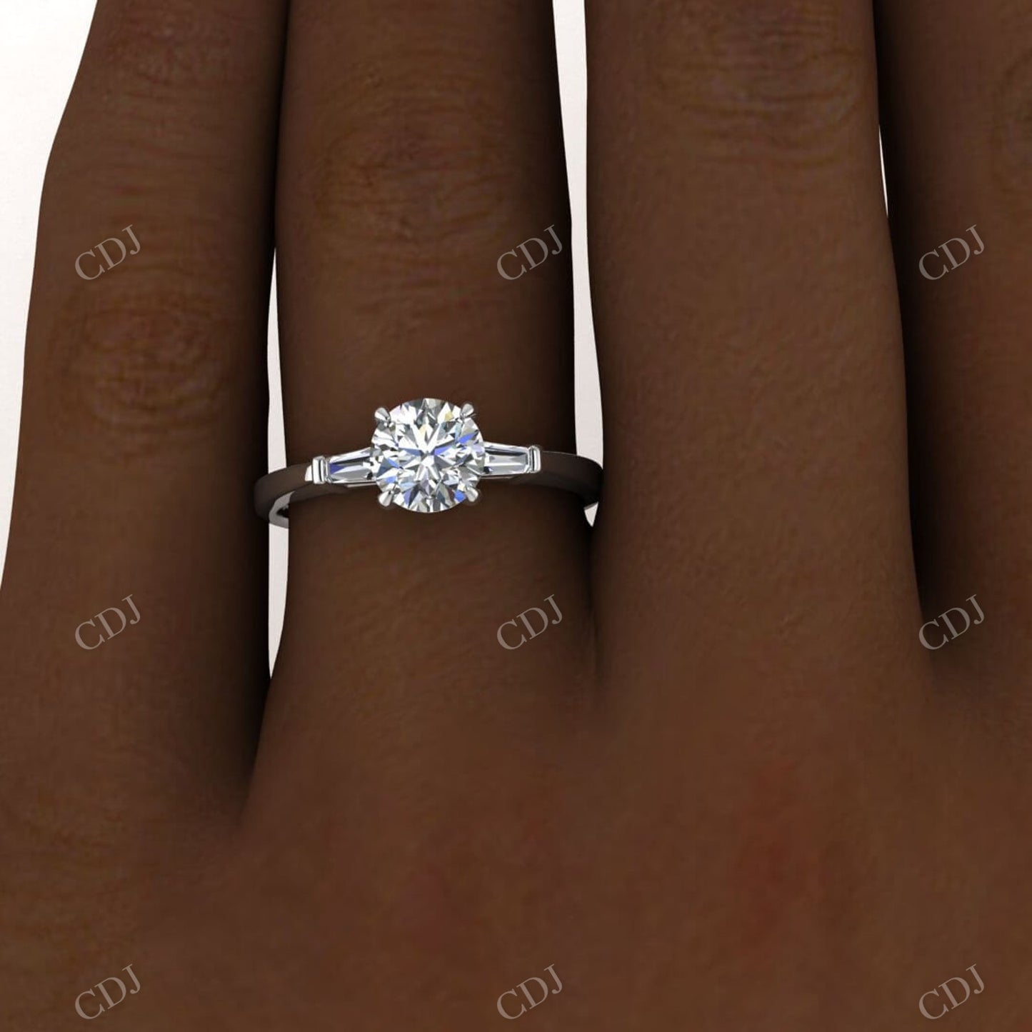 Three Stone Moissanite Diamond 14K White Gold Ring customdiamjewel