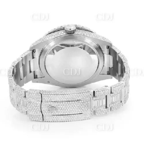 Full White Stainless Steel Moissanite Wrist Watch (28.00CTW) customdiamjewel