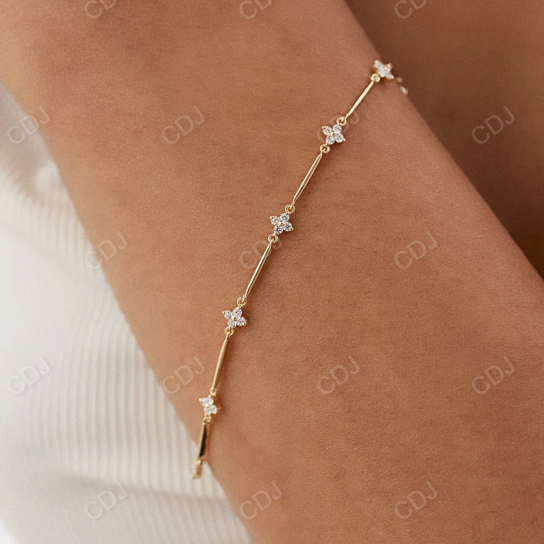 Natural Diamond 14k Solid Gold Cluster Bracelet customdiamjewel