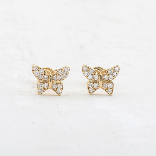 0.12CTW Moissanite Butterfly Diamond Stud Earrings  customdiamjewel Sterling Silver Yellow Gold VVS-EF
