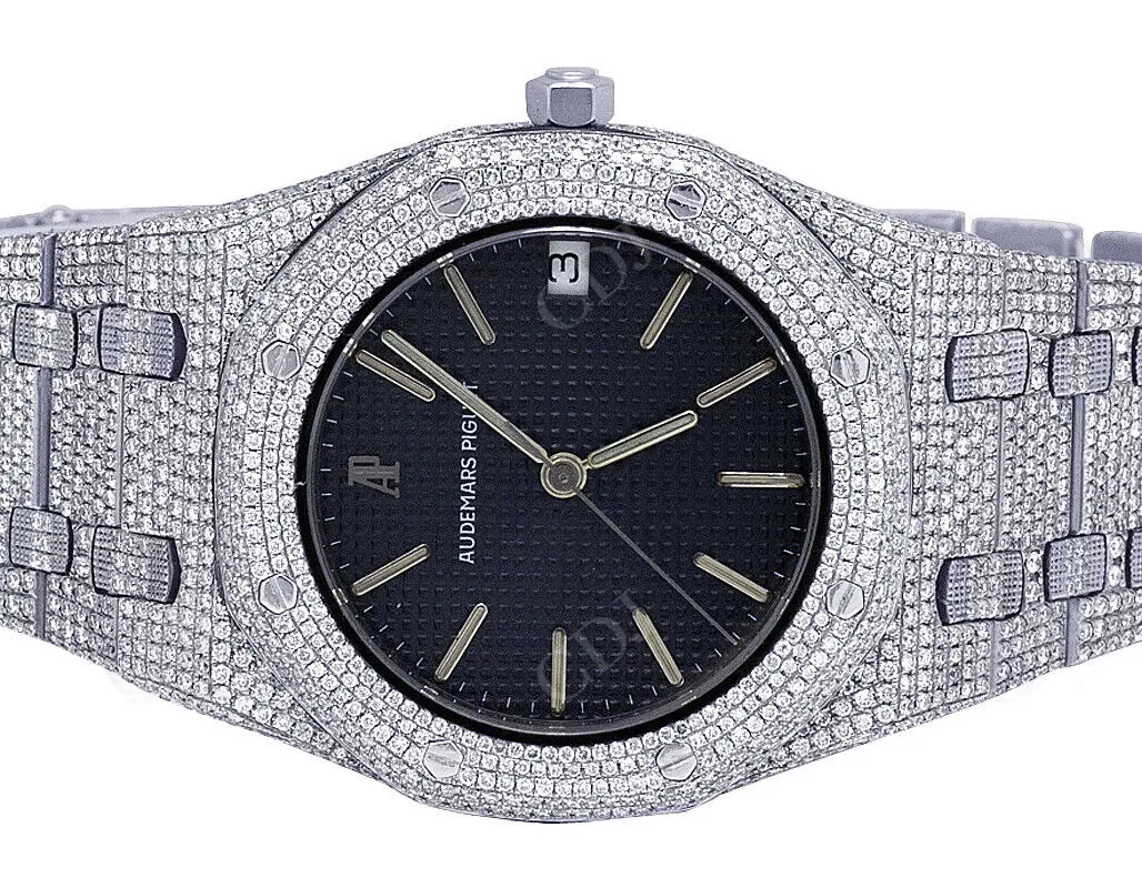 Diamond Studded Black Dial Custom Hip Hop Watch customdiamjewel