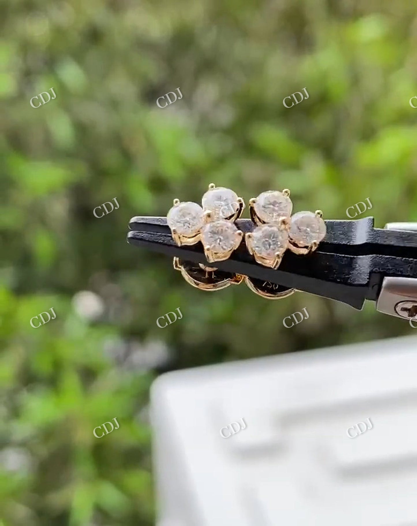 3 Stone Round Cut Moissanite 14K Gold Wedding Earrings customdiamjewel