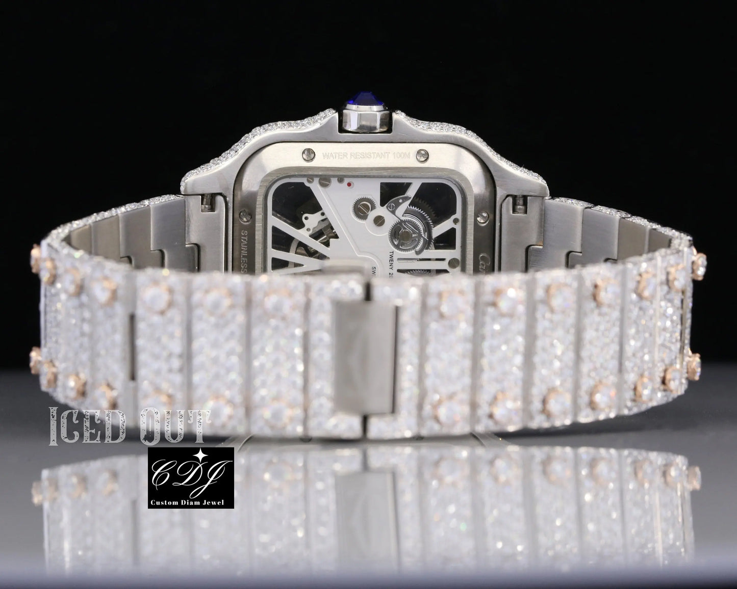 Customized Diamond Studded Iced Out Cartier Skeleton Watch customdiamjewel