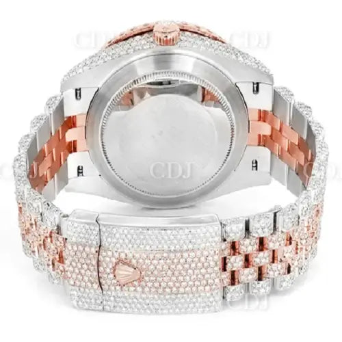 Iced Out Rose White Brown Dial Rolex Men's Watch (16.33CTW) customdiamjewel