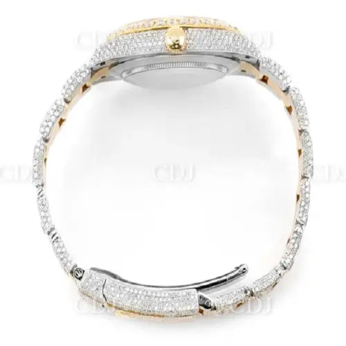 Iced Out Round Moissanite Two Tone Men Watch (24.66CTW) customdiamjewel