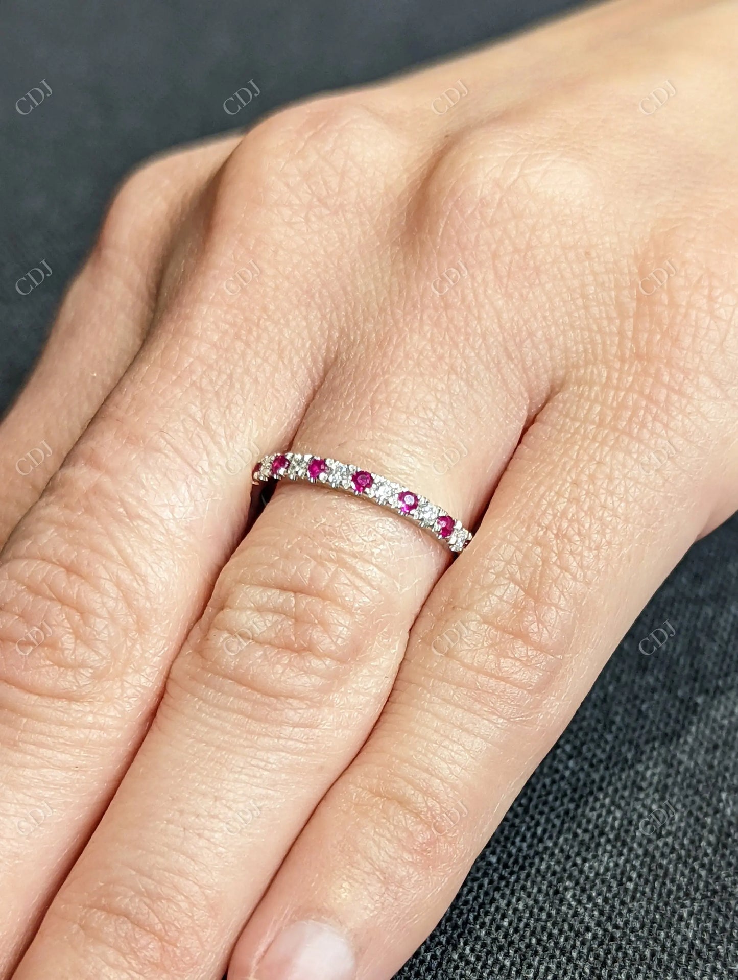 Ruby & White Lab Grown Diamond Wedding Band customdiamjewel