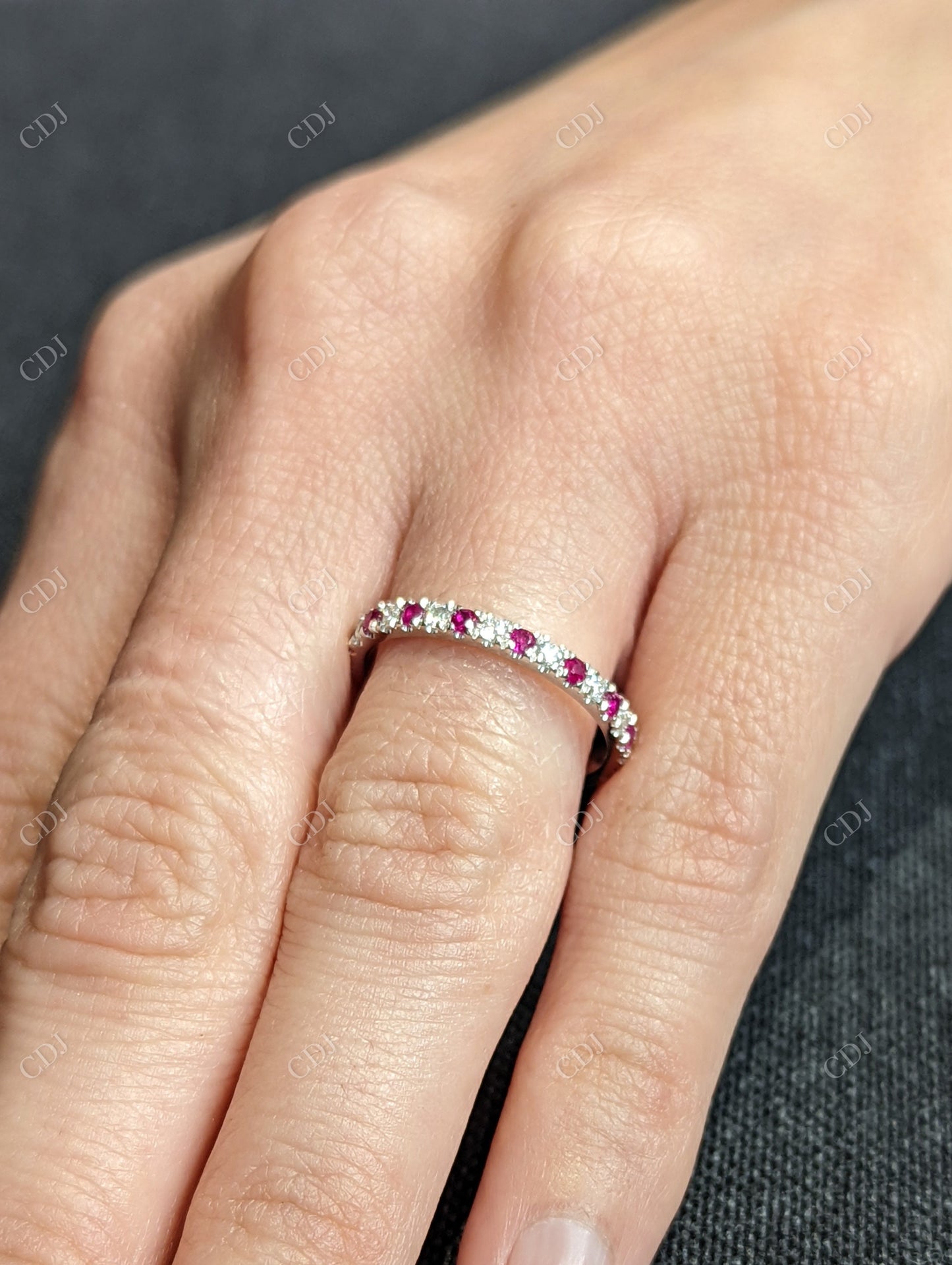 14k Gold Ruby Eternity Diamond Wedding Band customdiamjewel