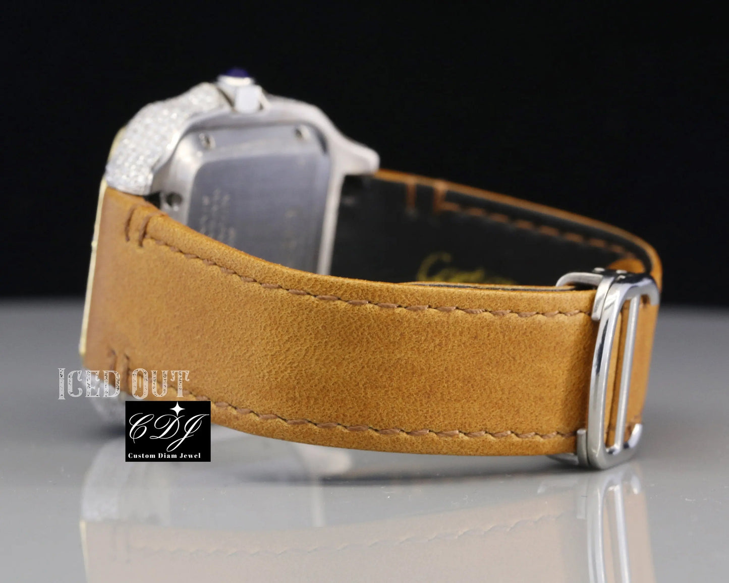 Handmade Diamond Stud Brown Quartz Square Dial Watch customdiamjewel