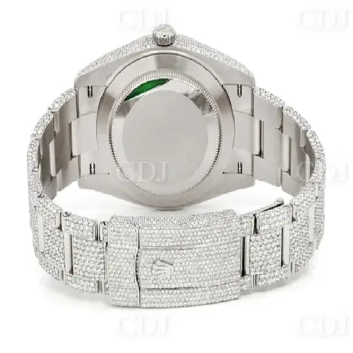 41MM Full White Stainless Steel Blue Dial Rolex Watch customdiamjewel