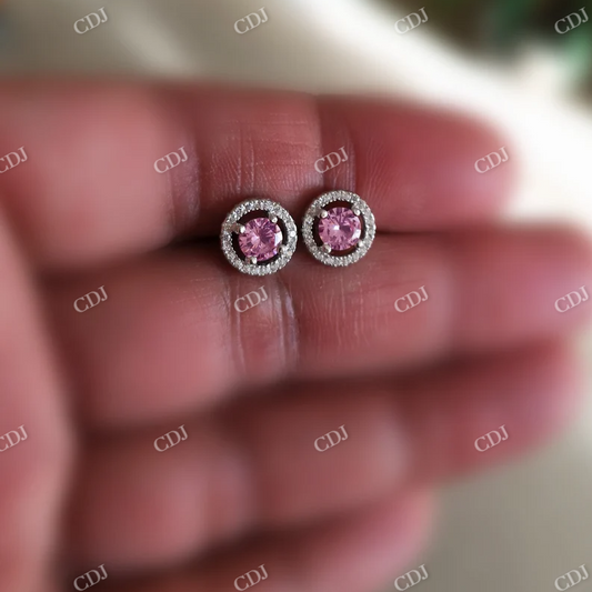 2.0CT Pink Moissanite Round Stud Diamond Earring  customdiamjewel Sterling Silver White Gold VVS-EF