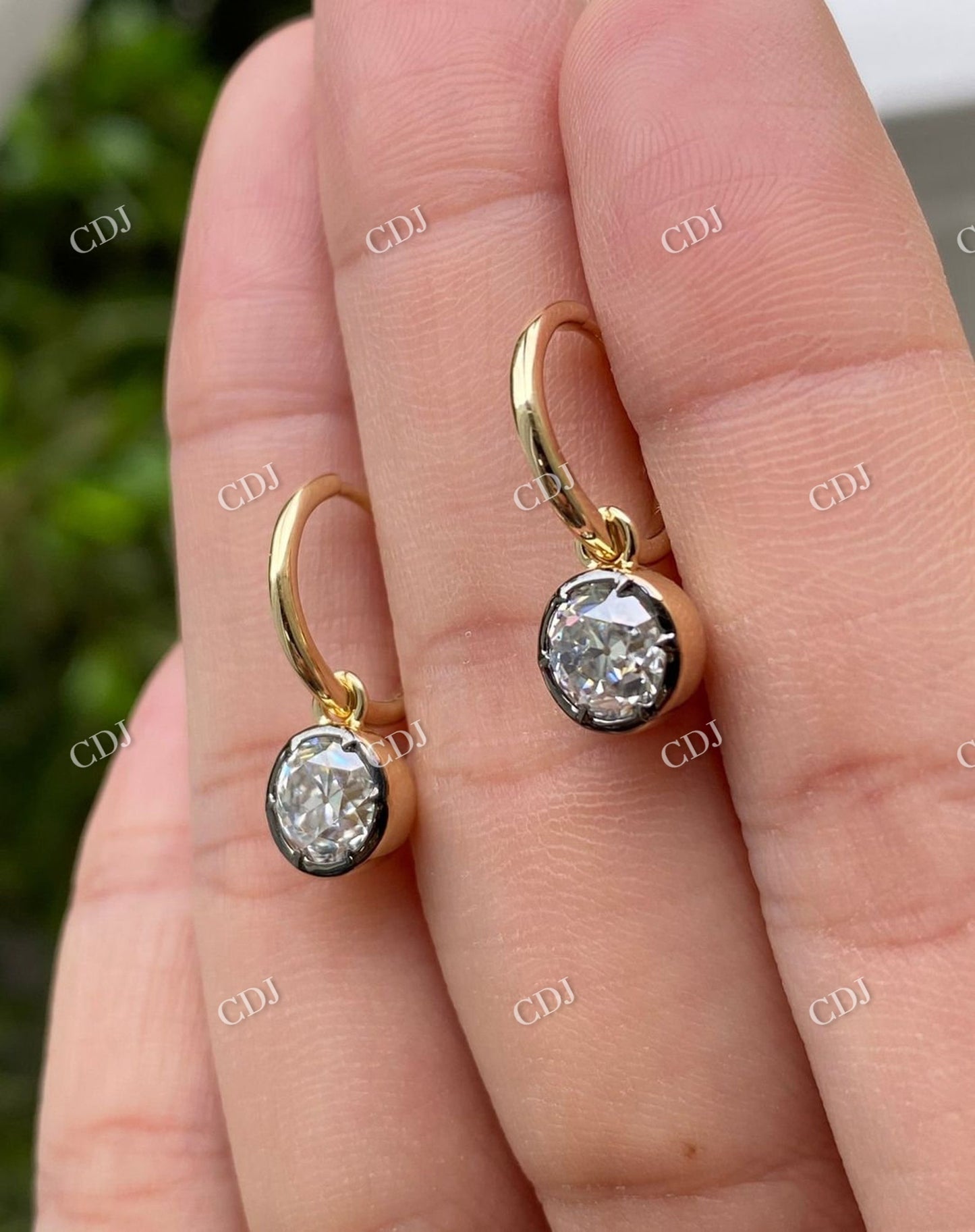 Round Cut Moissanite Bezel Set Lever Back Clip Earrings customdiamjewel