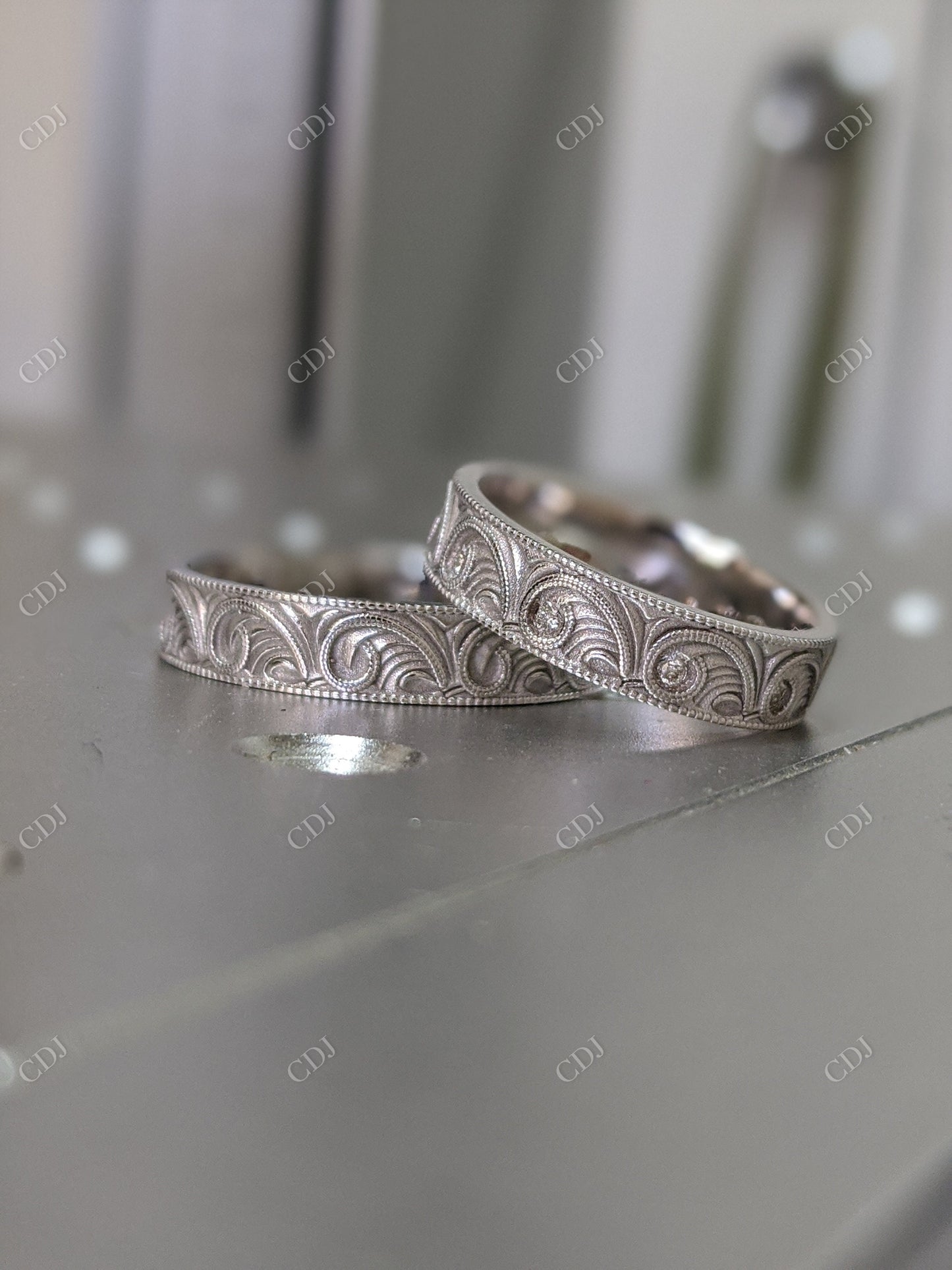 Art Deco Scroll Style Hand Milgrain Diamond Wedding Band customdiamjewel