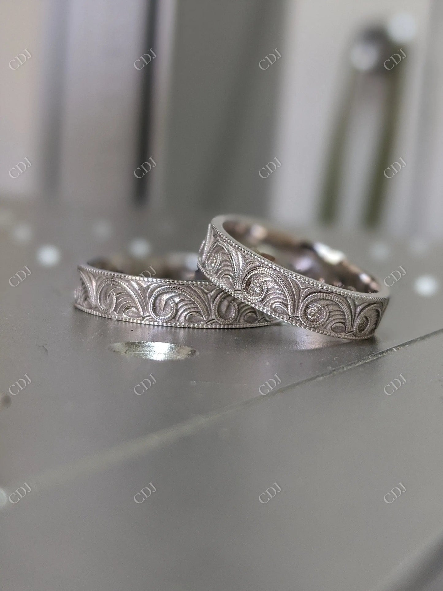 Vintage Style Milgrain Engraved Lab Grown Wedding Band customdiamjewel