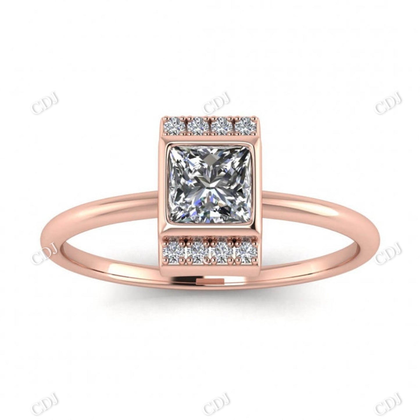 White Gold Princess Cut Bezel Setting Moissanite Engagement Ring customdiamjewel 10KT Rose Gold VVS-EF