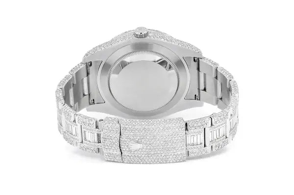 Blue Dial Stainless Steel Rolex Iced Out Watch(18.01CTW) customdiamjewel