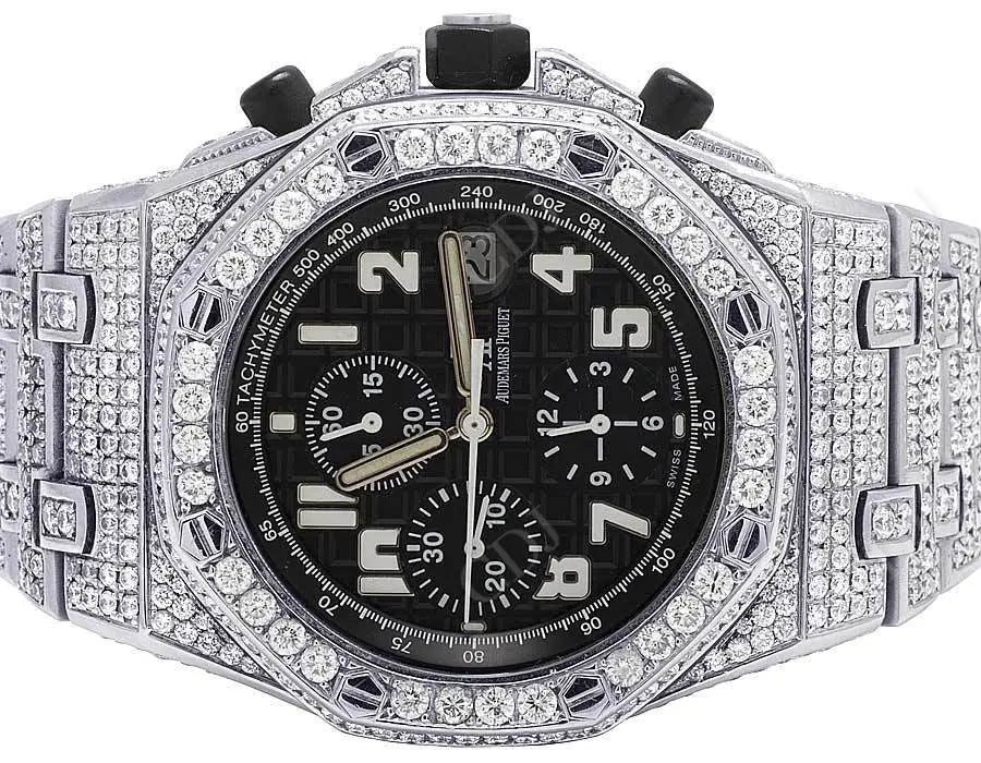 AP Black Dial Ice Out Men's Diamond Watch customdiamjewel