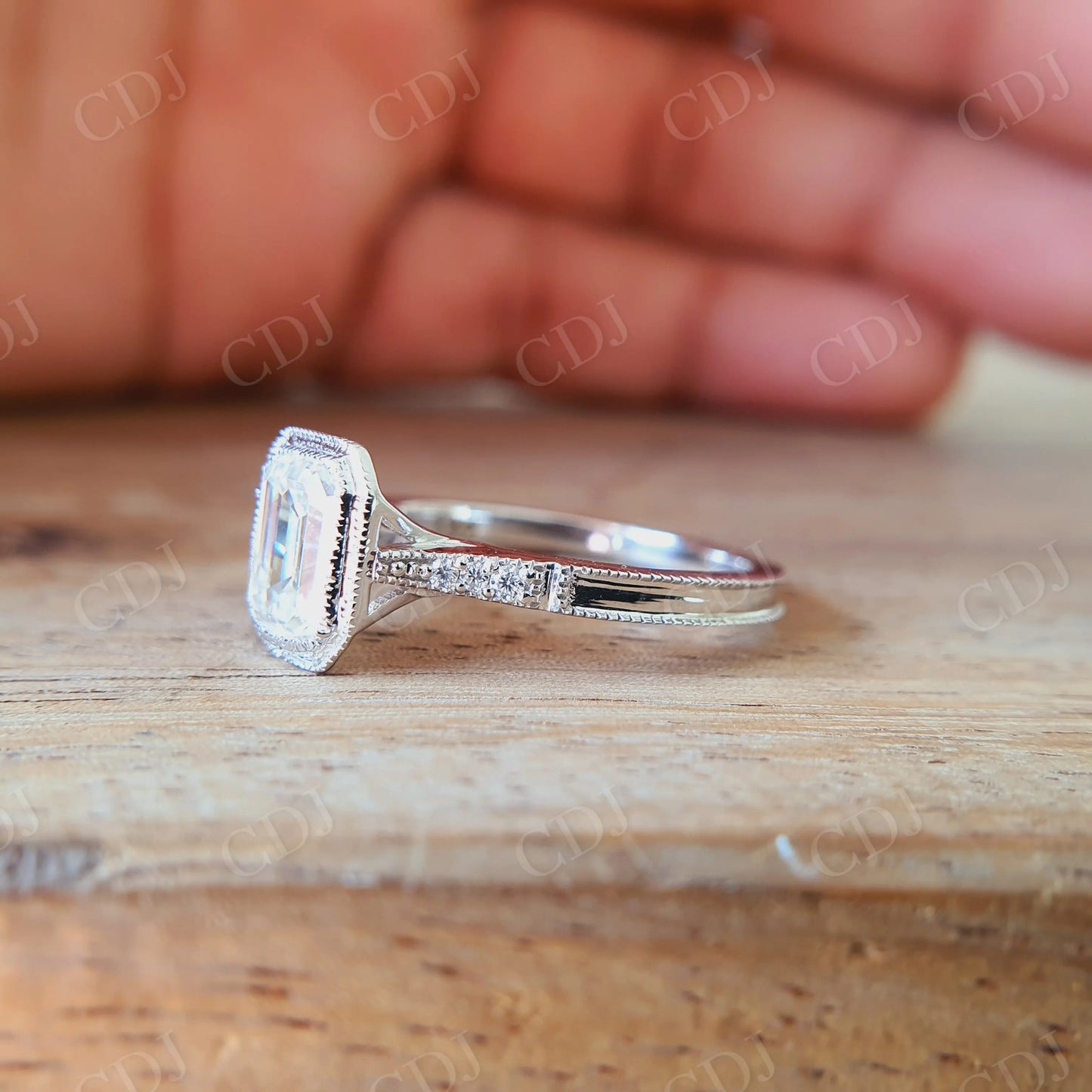 Art Deco 1.0CT Emerald Cut Moissanite Engagement Ring customdiamjewel