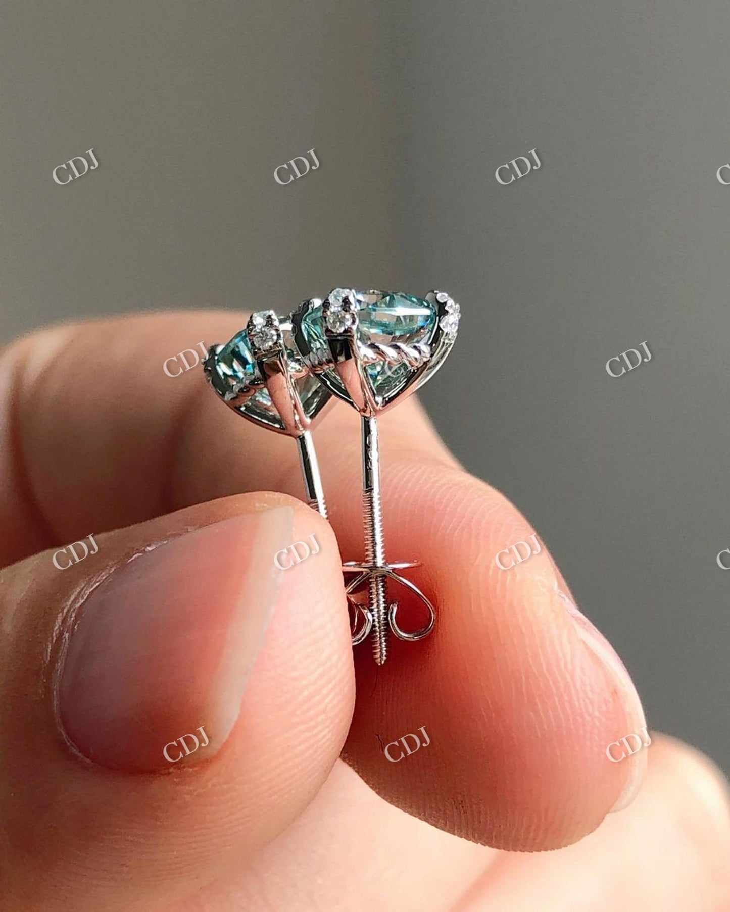 Cushion Cut Green Moissanite Stud Wedding Earrings customdiamjewel
