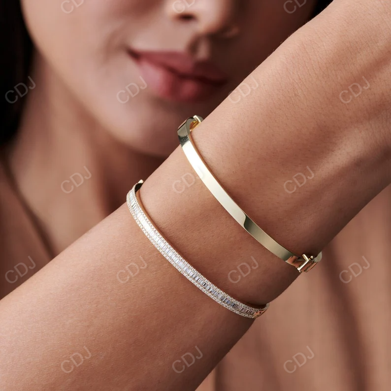 Half Eternity Baguette and Round Brilliant Diamond Micro Pave Bangle Cuff Bracelet customdiamjewel