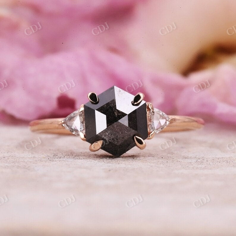 Slightly Hexagon Salt And Pepper Moissanite Engagement Ring customdiamjewel