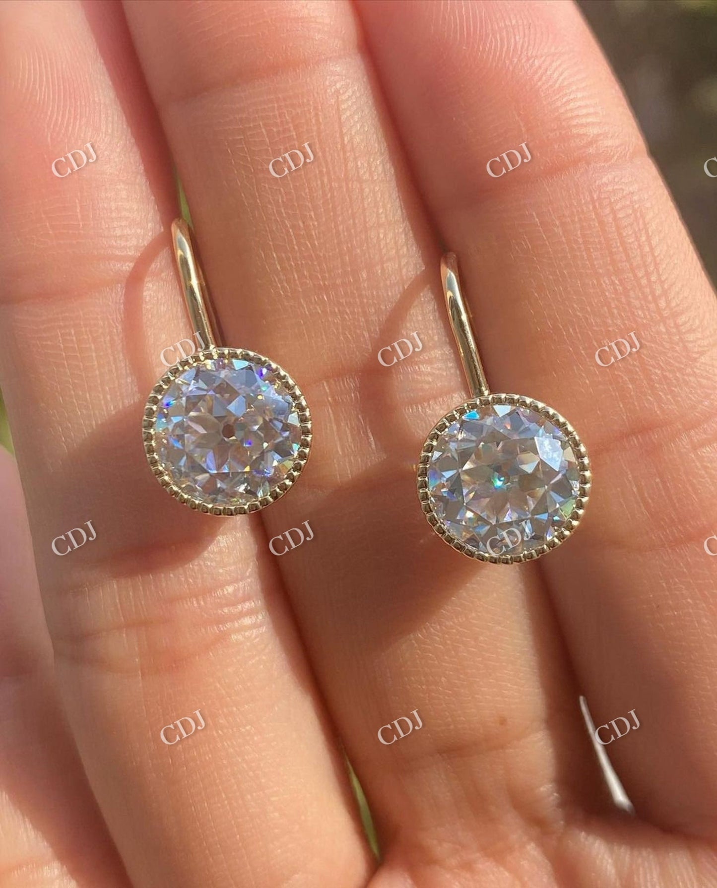 Old European Cut Moissanite 14K Solid Gold Vintage Earrings customdiamjewel