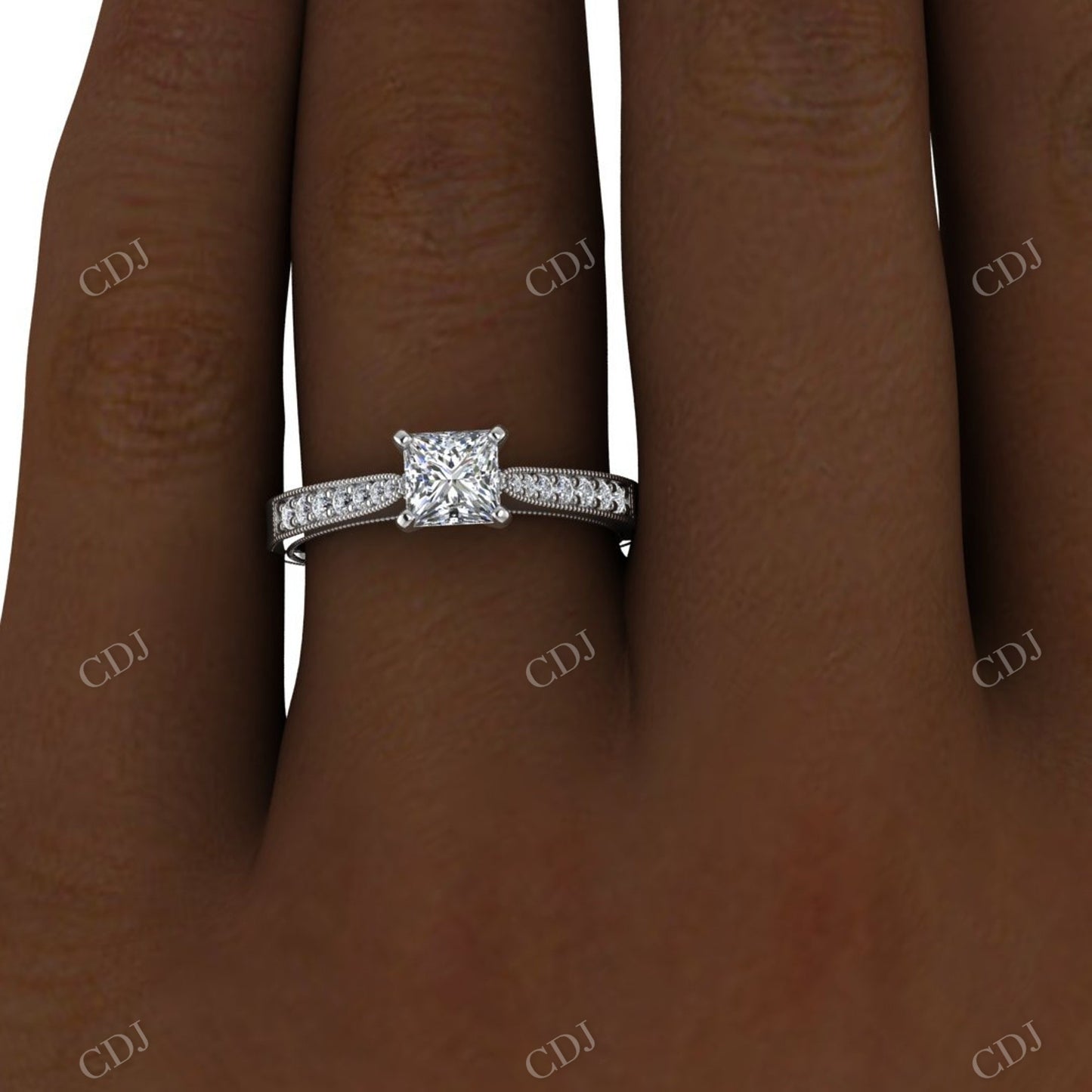 White Gold Micro Pave Princess Cut Moissanite Engagement Ring customdiamjewel