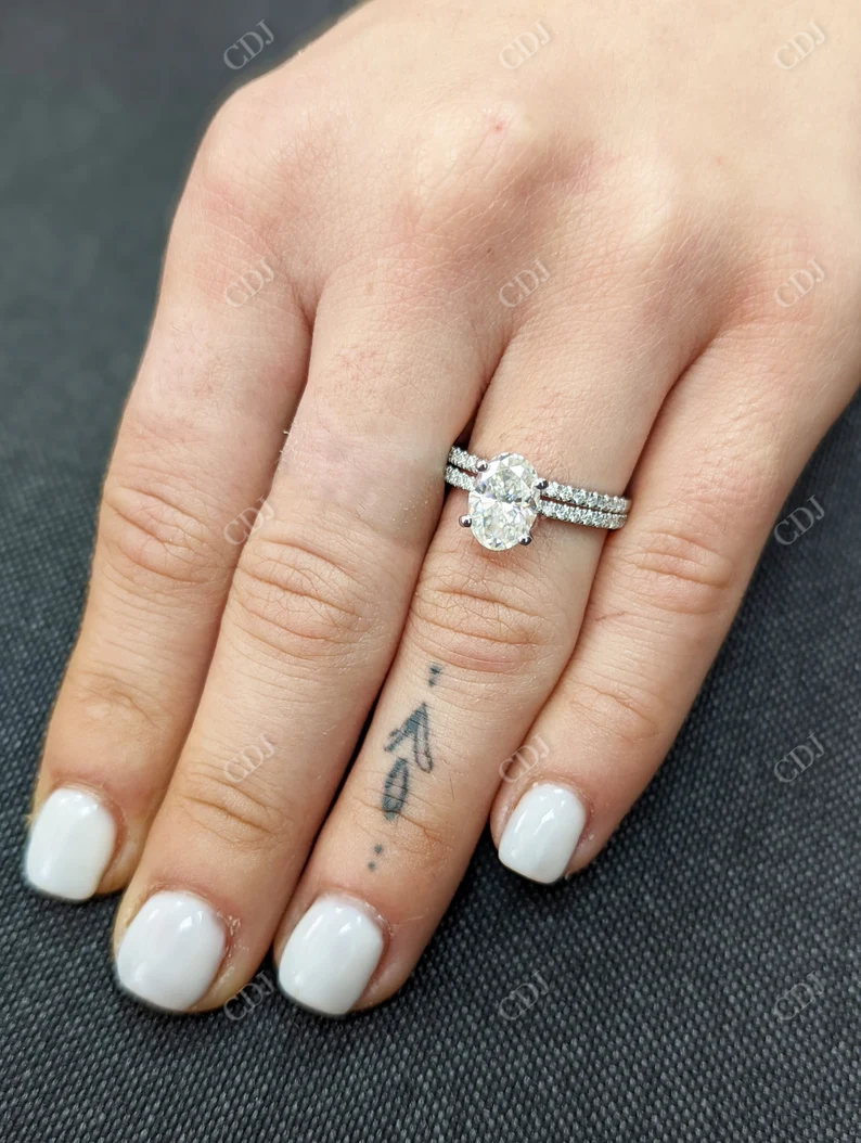 1.5CT Oval Cut Moissanite Solitaire Bridal Ring Set customdiamjewel