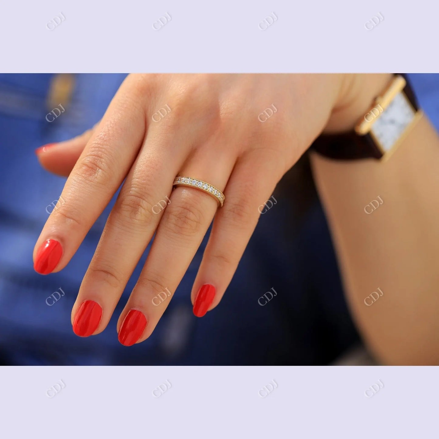 0.50CTW Round Half Eternity Yellow Gold Moissanite Wedding Band customdiamjewel