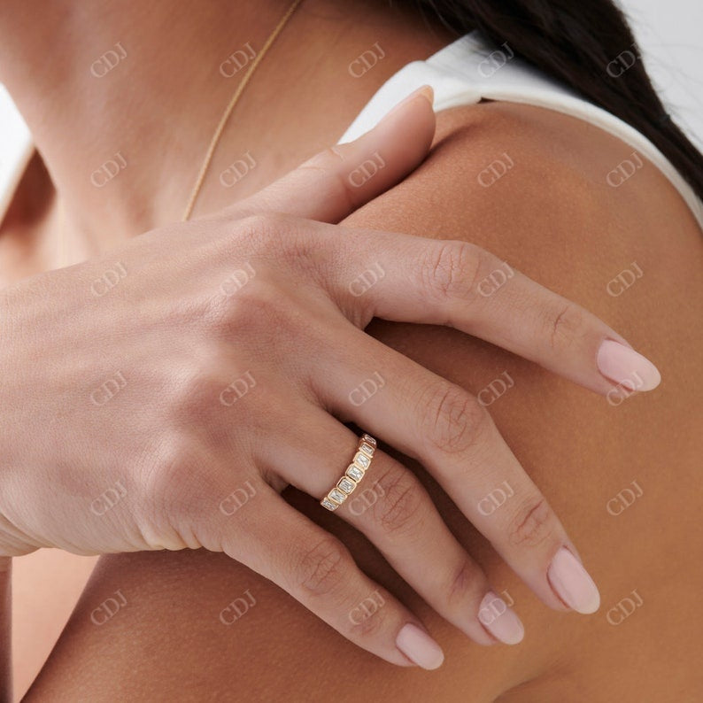 0.75CTW Bezel Setting Emerald Cut Lab Grown Diamond Wedding Band customdiamjewel