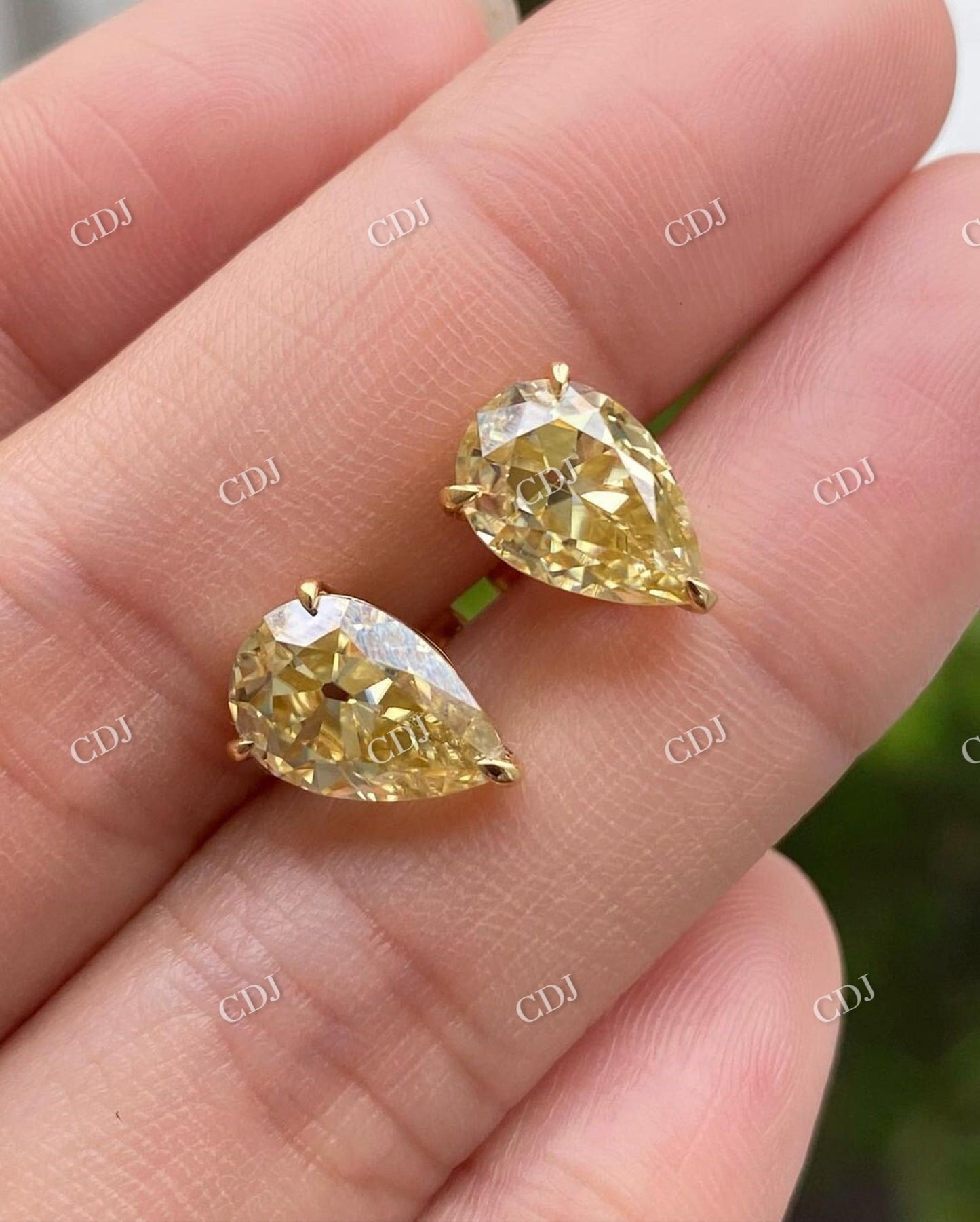 Pear Cut Canary Yellow Moissanite Solid Gold Stud Earrings customdiamjewel