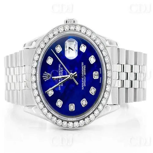 Customized Blue Dial VVS Moissanite Rolex Date Just Watch customdiamjewel
