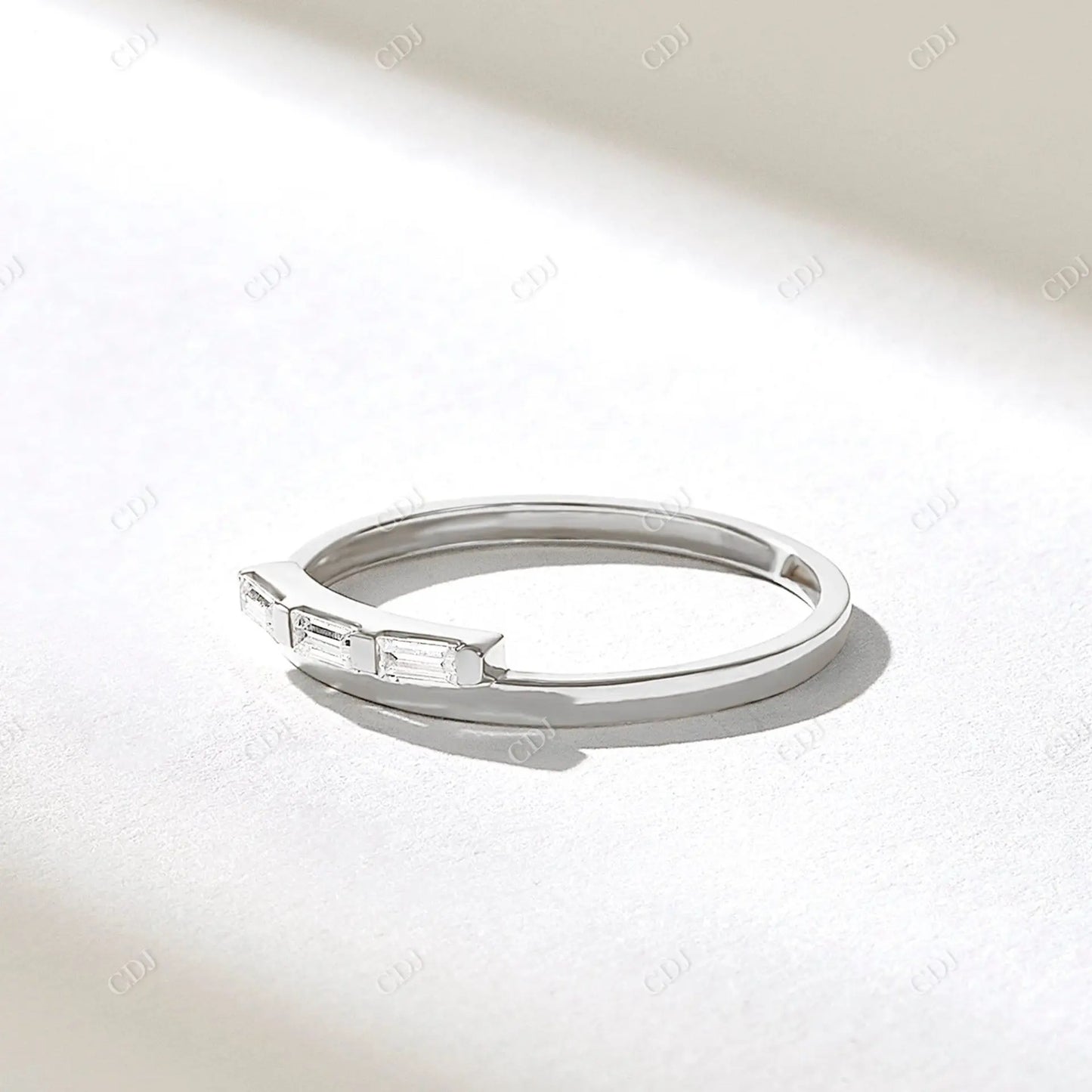 0.15CTW Baguette Cut Lab Grown Diamond Three Stone Wedding Band customdiamjewel 10KT White Gold VVS-EF