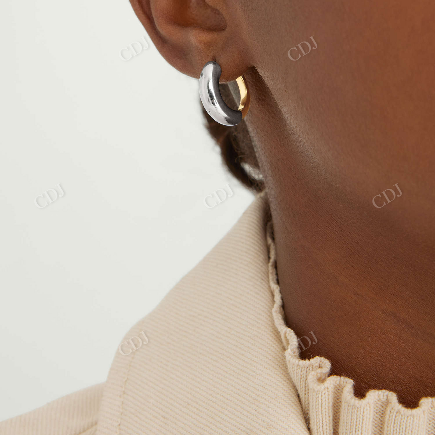 Two Tone Medium Hoops Earrings customdiamjewel