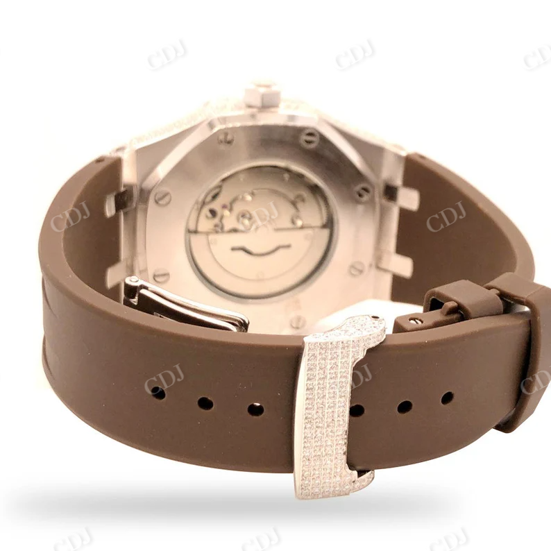New Arrival Custom AP Moissanite Brown Silicon Belt Men's Watch customdiamjewel