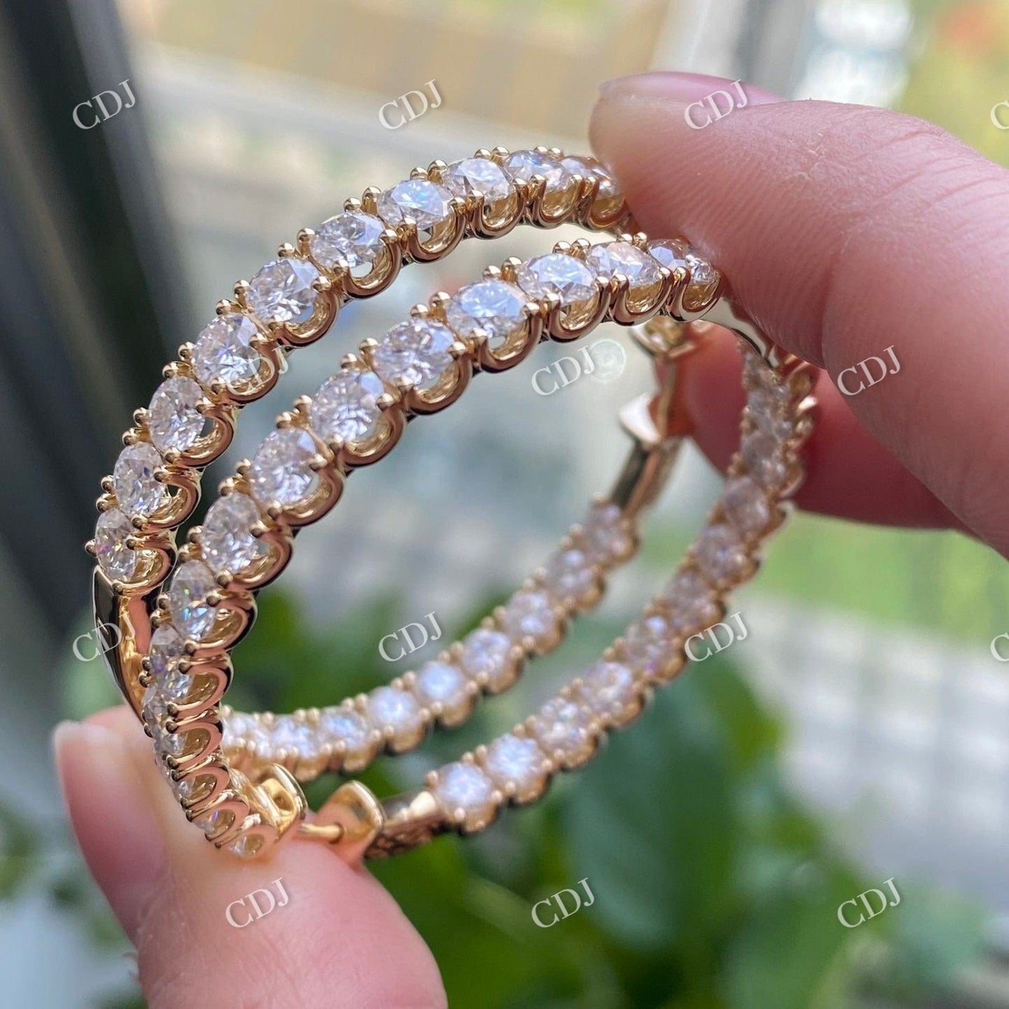 Round Cut Moissanite Hoop Earrings 14K Yellow Gold Earrings customdiamjewel
