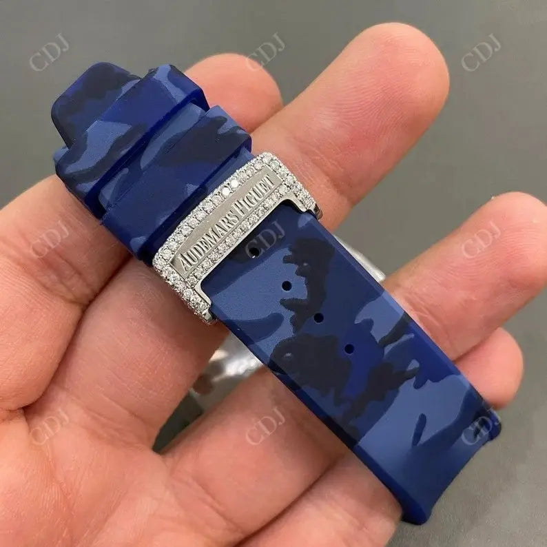 Blue Camo Silicon Belt Rapper AP Diamond Watch customdiamjewel