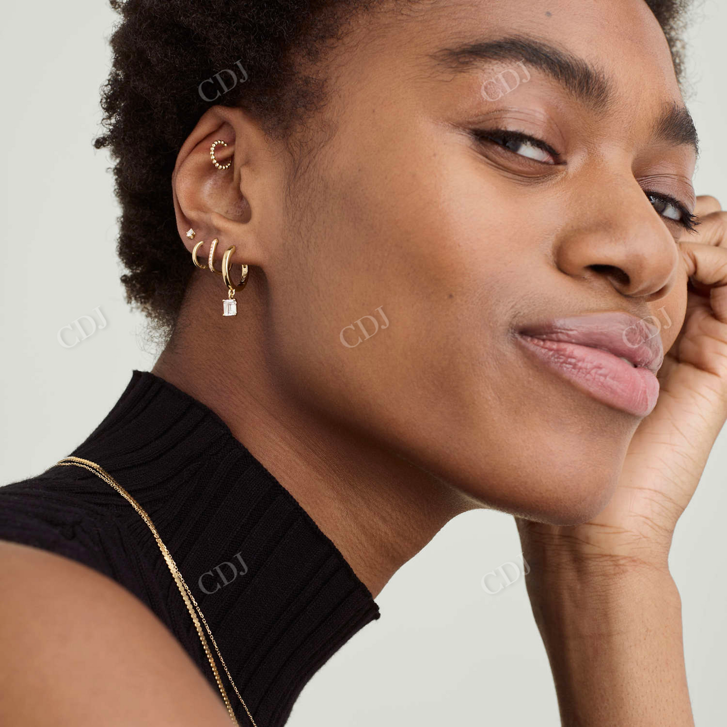 Emerald Cut Natural Diamond 14K Gold Topaz Hoop Earrings customdiamjewel