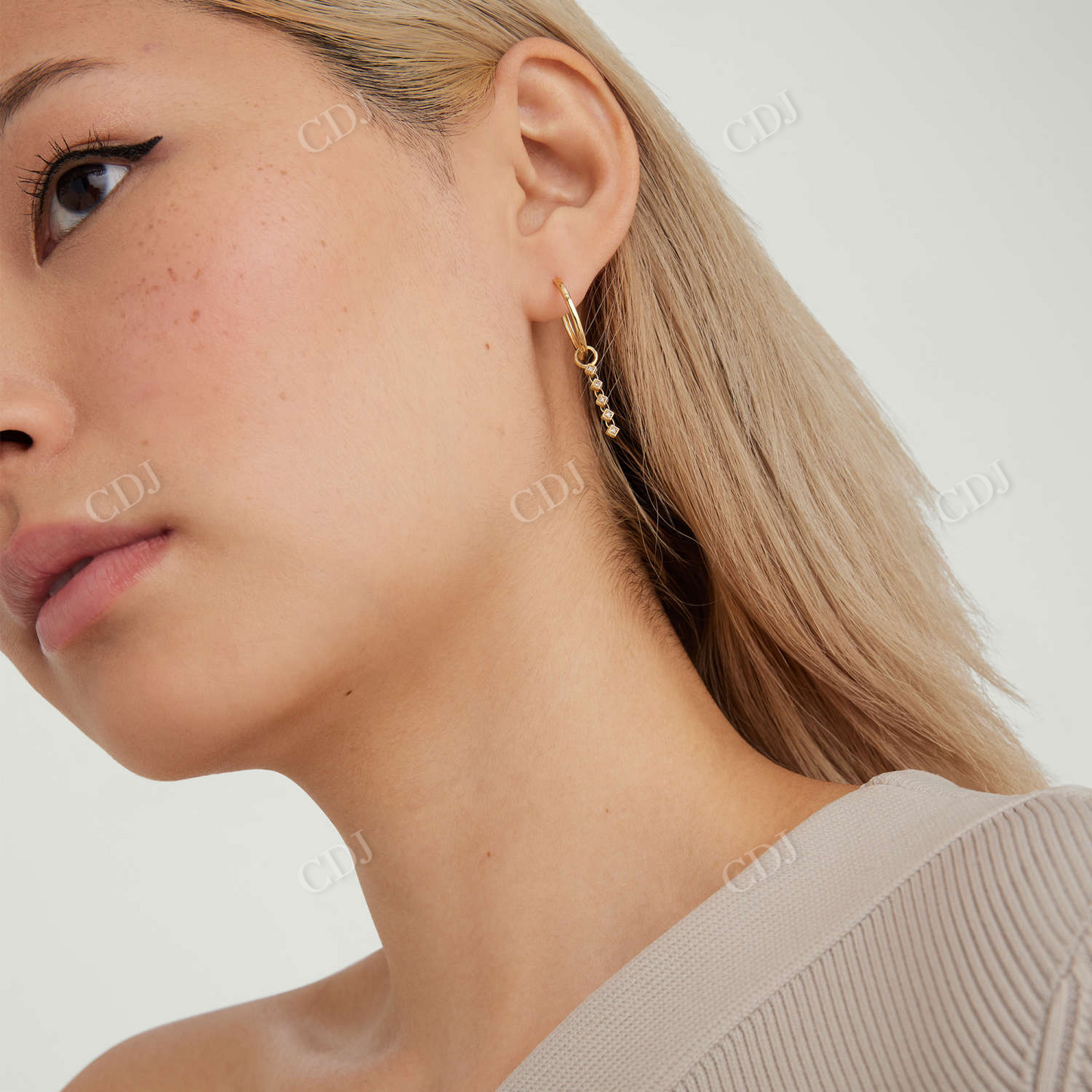 Single Natural Diamond Link Hoop 14K Solid Gold Earring customdiamjewel