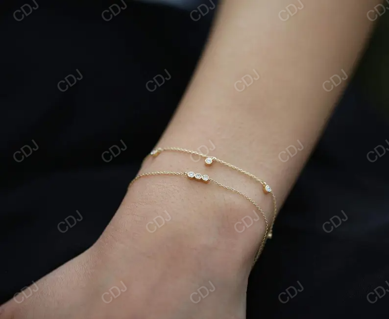 Dainty Thin 14k Gold Natural Diamond Bracelet customdiamjewel