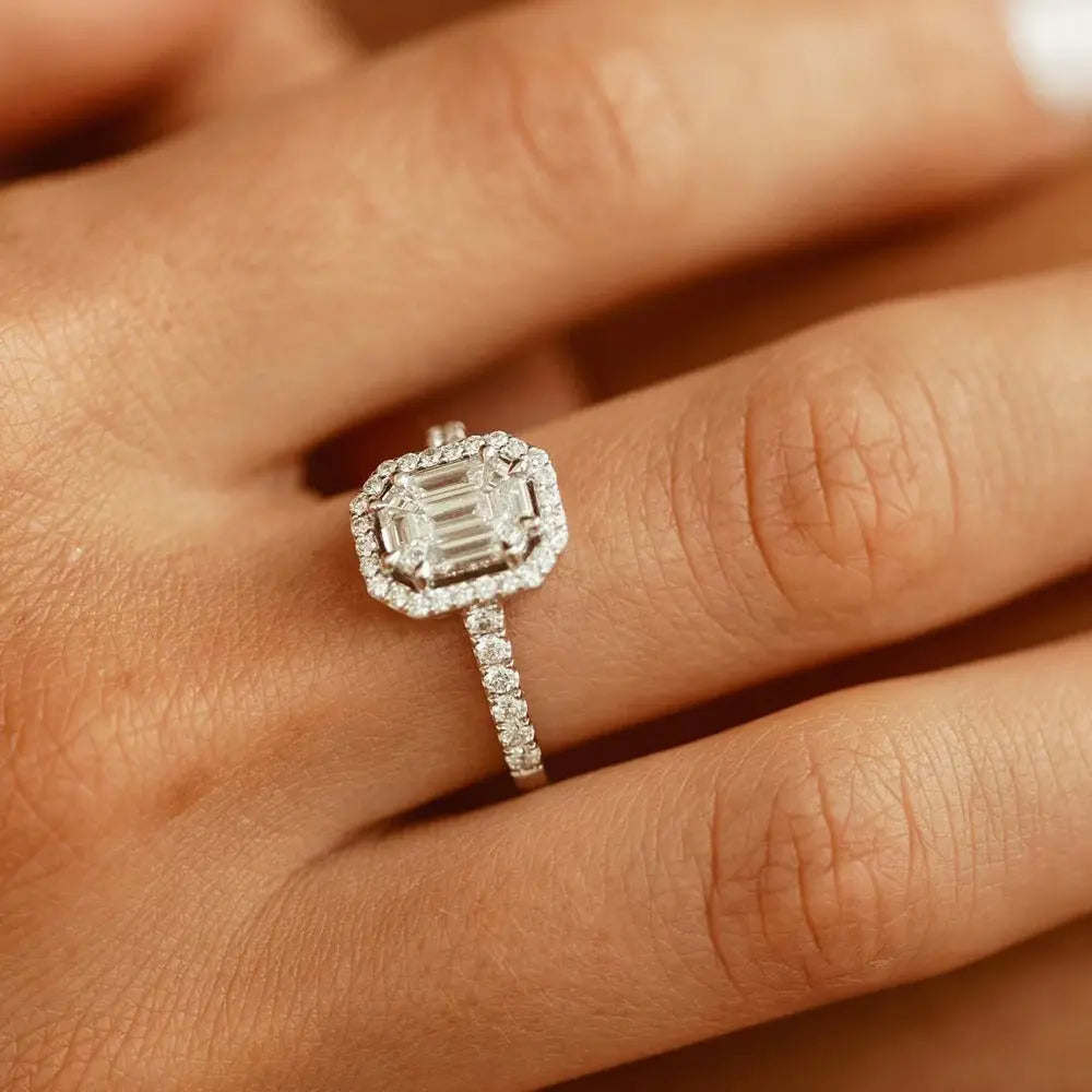 2.23CTW Emerald Cut Illusion Setting Halo Engagement Ring customdiamjewel
