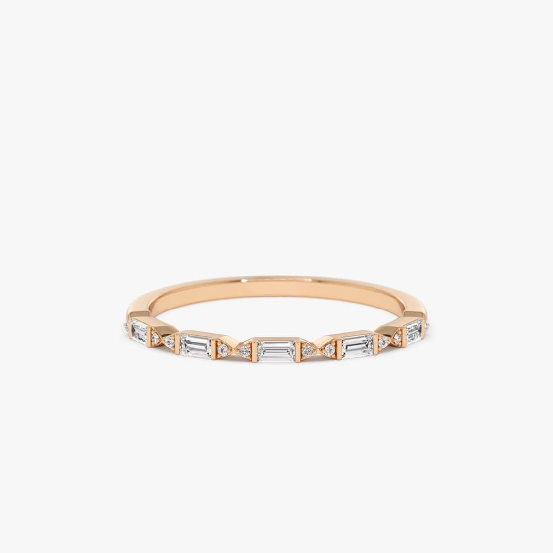 0.19CTW Baguette Cut Natural Diamond Half Eternity Wedding Band customdiamjewel 10KT Rose Gold VVS-EF