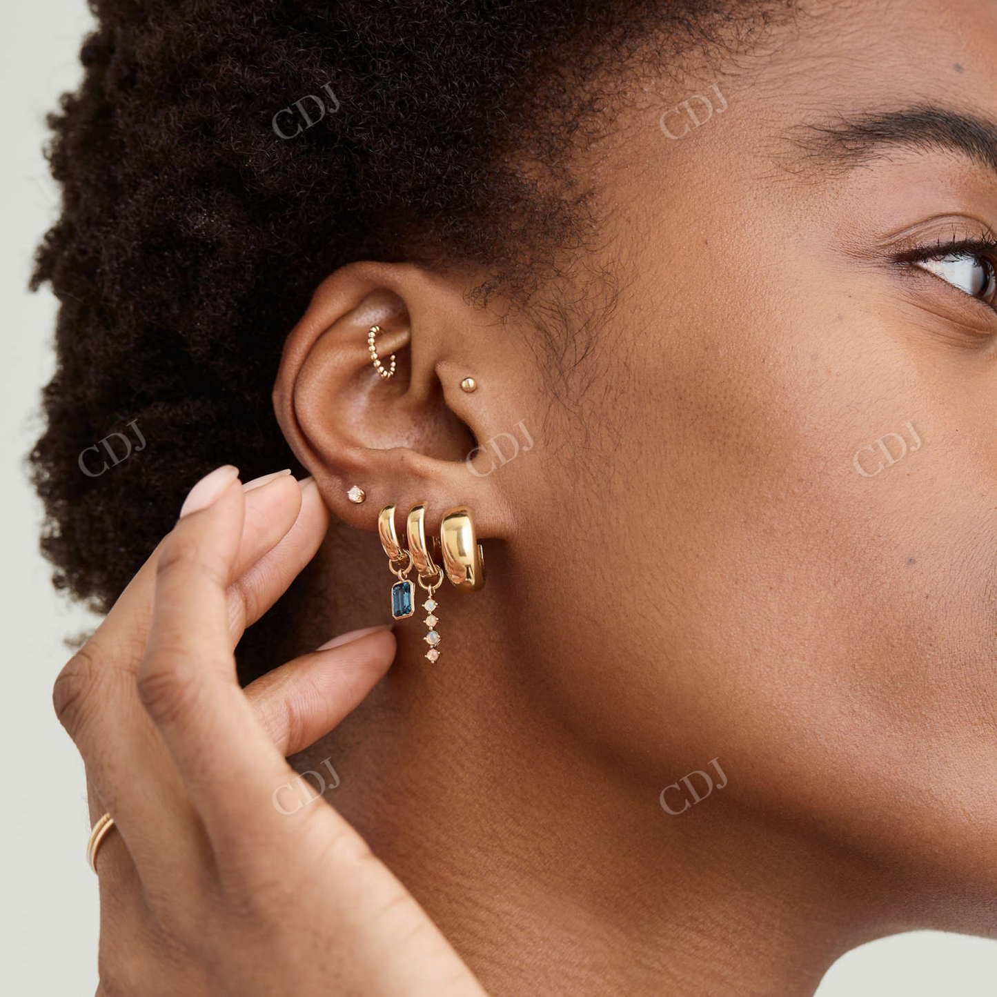 Single Opal Moissanite 14K Gold Hoop Charm Earrings customdiamjewel