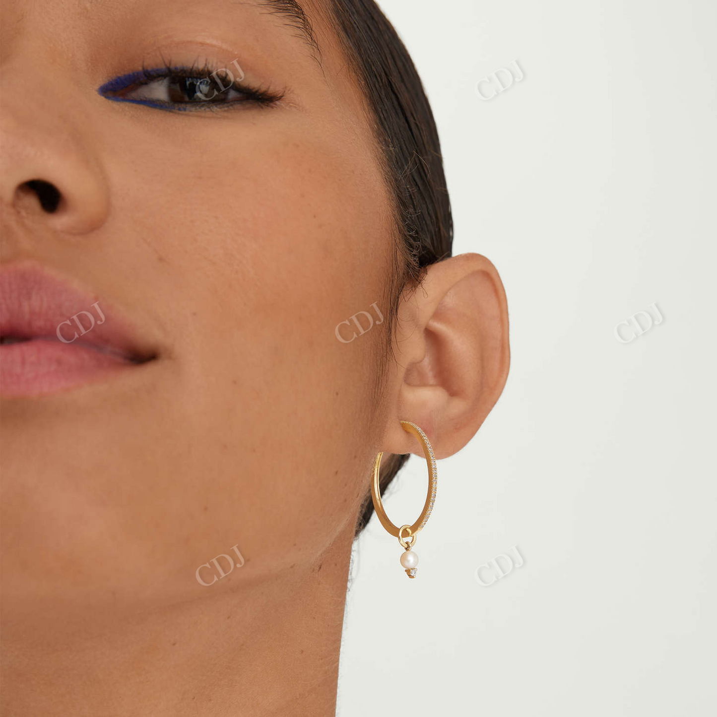 Single Diamond Moissanite And Pearl Hoop Earrings customdiamjewel