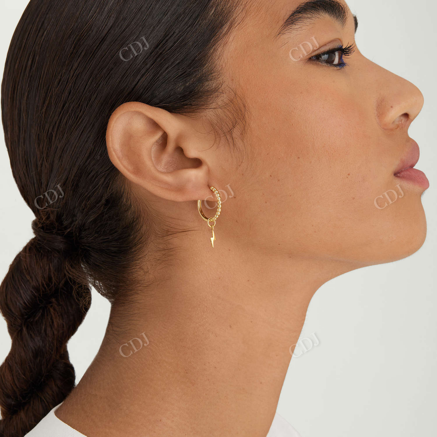 Natural Diamond 14K Gold Single Lightning Bolt Hoop Earring customdiamjewel