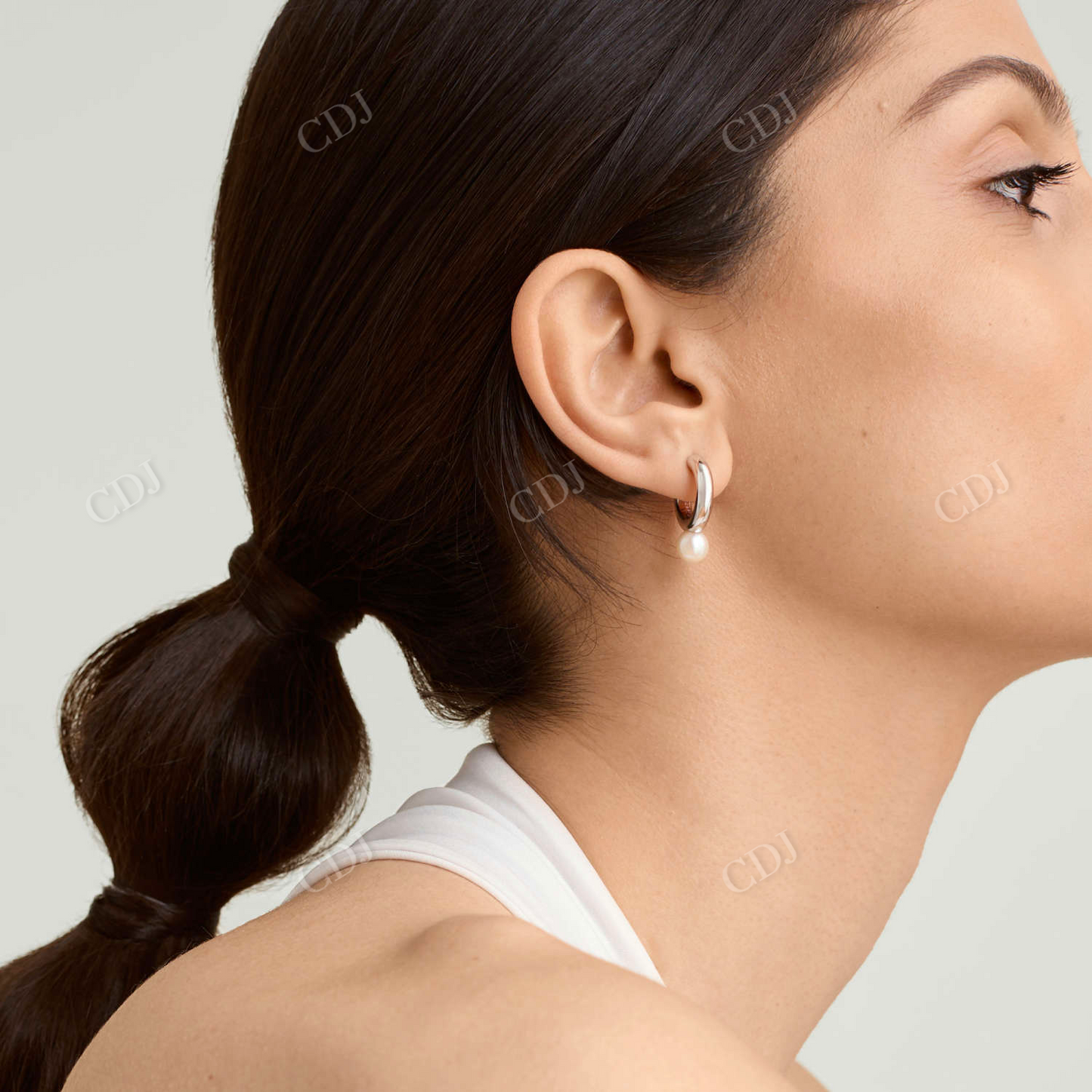 Dual Pearl 925 Sterling Silver Hoops Stud Earrings customdiamjewel