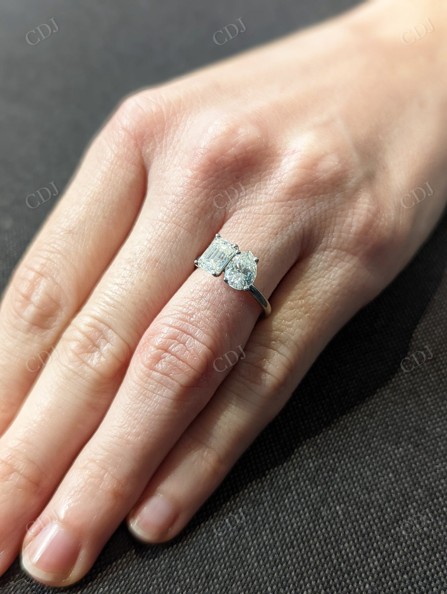 Two Stone Engagement Ring Pear Cut and Emerald Cut Moissanite Ring customdiamjewel