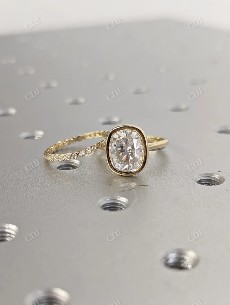 3 CT Excellent Cushion Cut Bezel Ring Set customdiamjewel