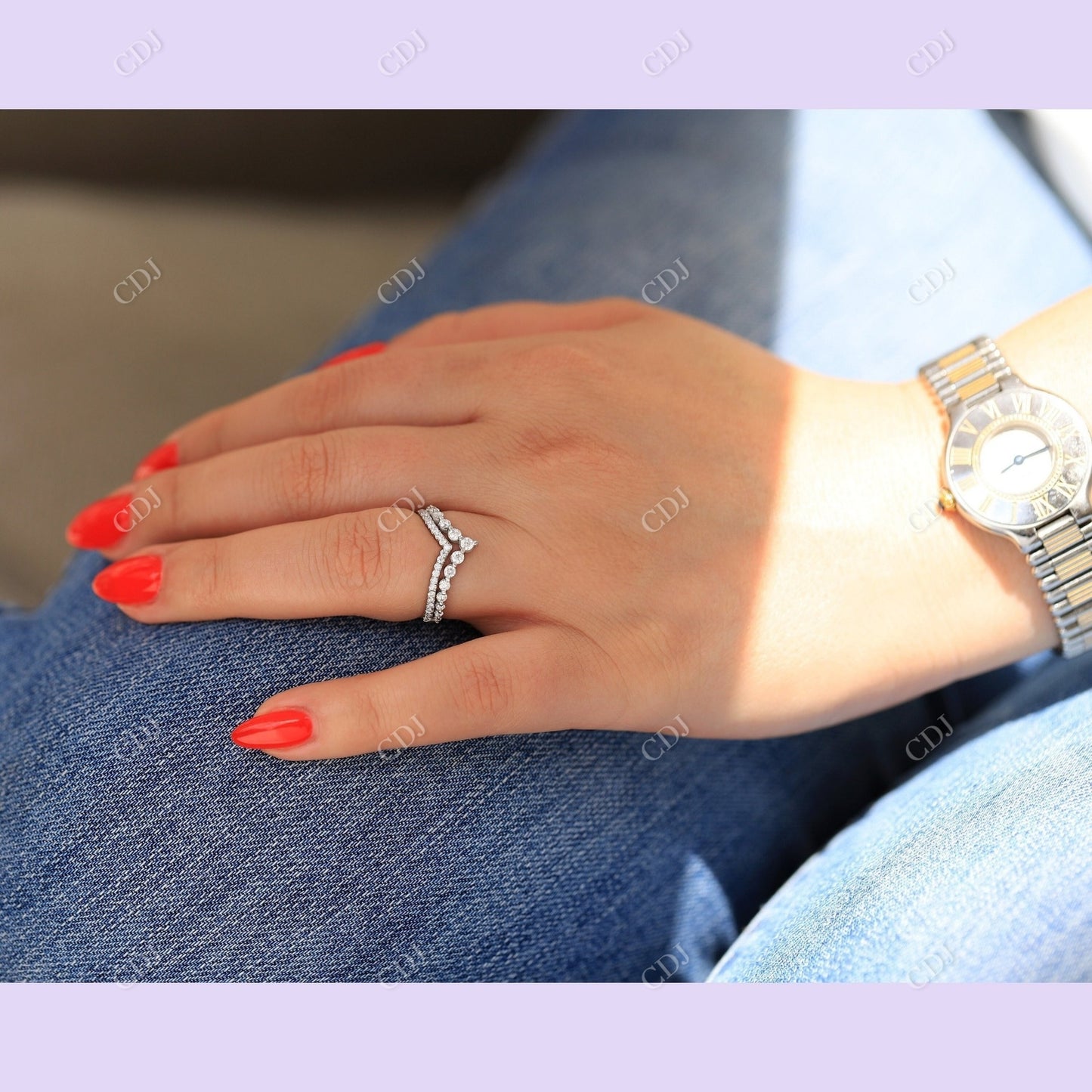 0.70CTW Double Chevron CVD Diamond Wedding Bands customdiamjewel