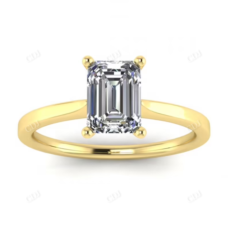 Emerald Cut Solitaire Engagement Ring customdiamjewel 10 KT Yellow Gold VVS-EF