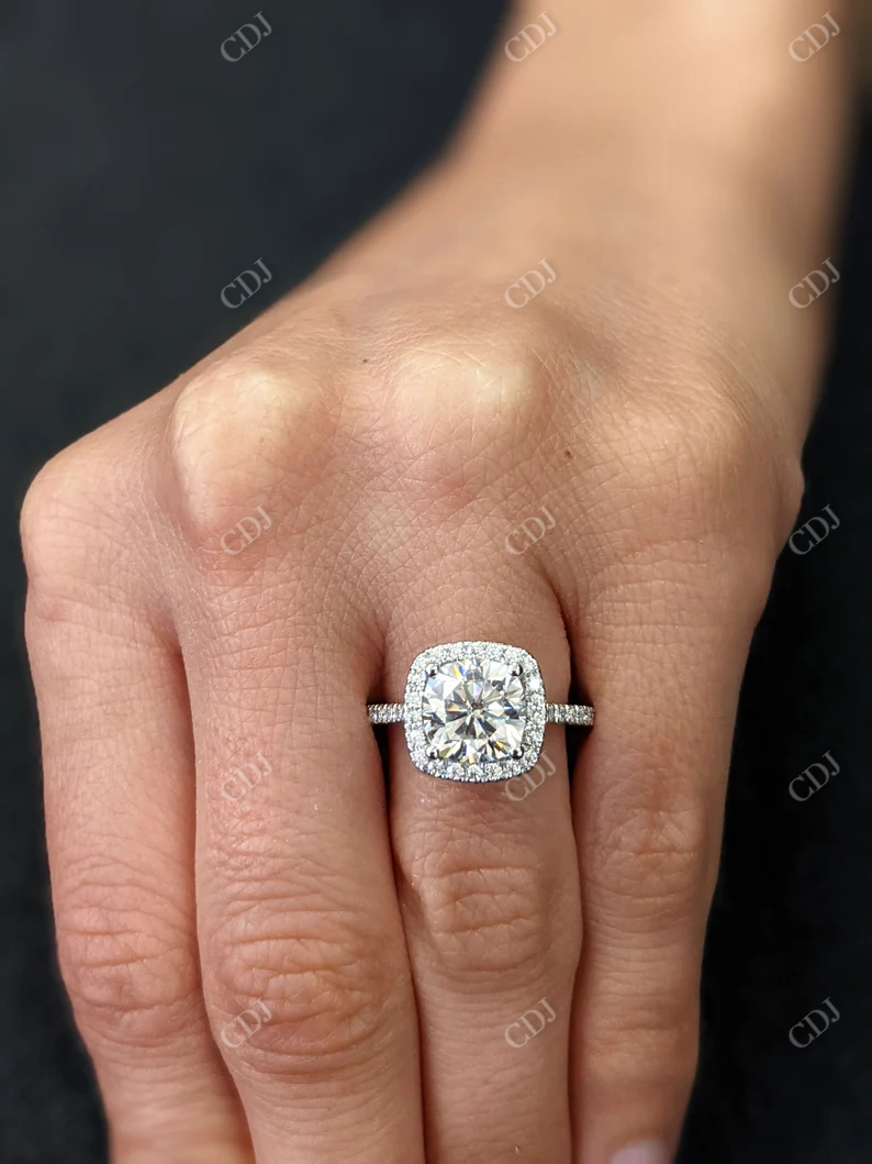 2.5CT Cushion Cut Halo Moissanite Engagement Ring customdiamjewel